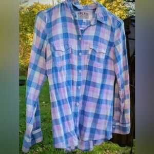 Old Navy Blue and Pink Plaid Button Down Shirt